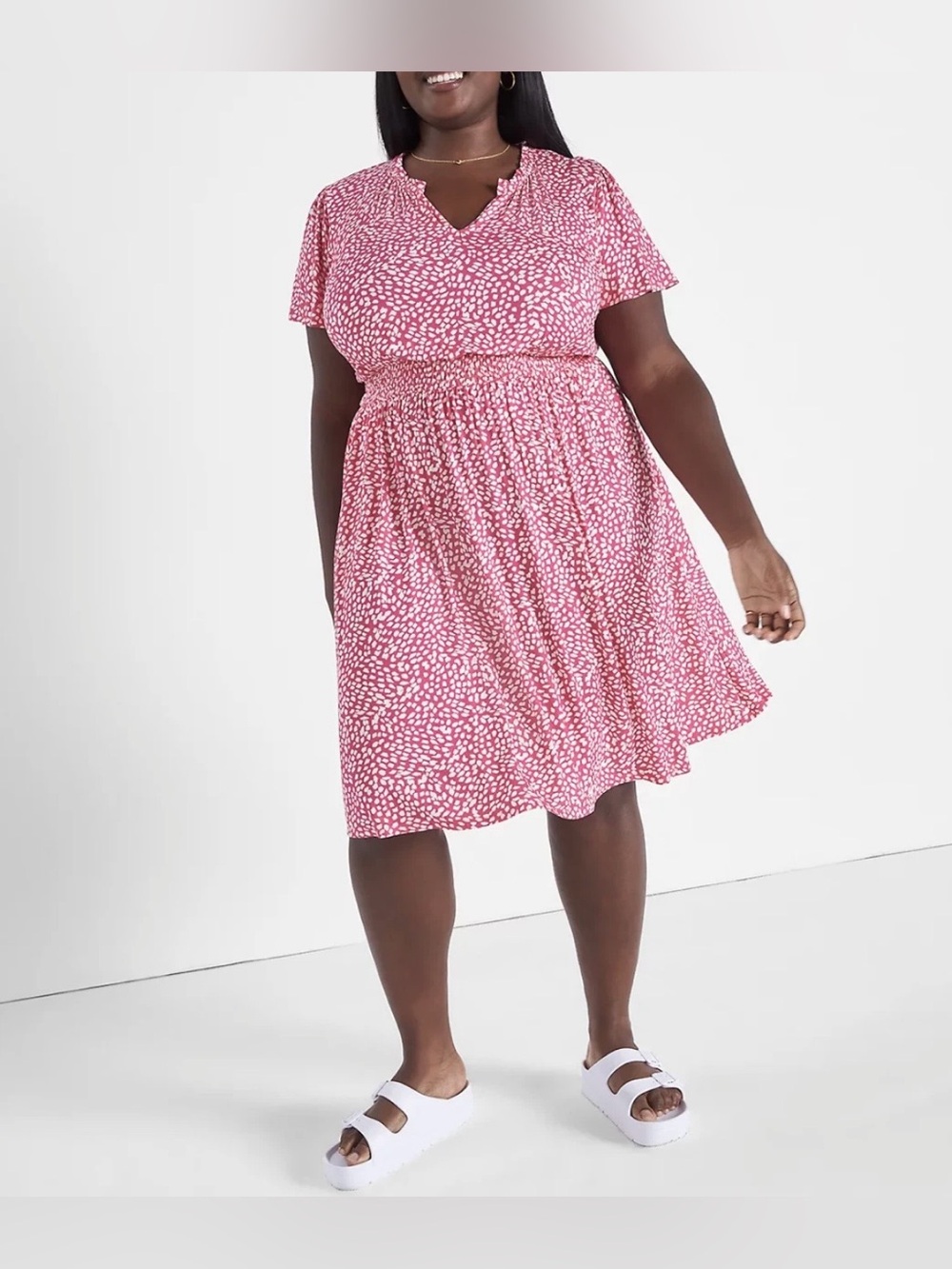 LANE BRYANT WOMEN'S Size 14/16 SHORT SLEEVE SMOCKED WAIST FIT & FLARE Dress